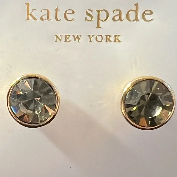 Kate Spade Smokey Gray Faux Quartz Faceted Stud Gold Tone Earrings - Picture 1 of 6